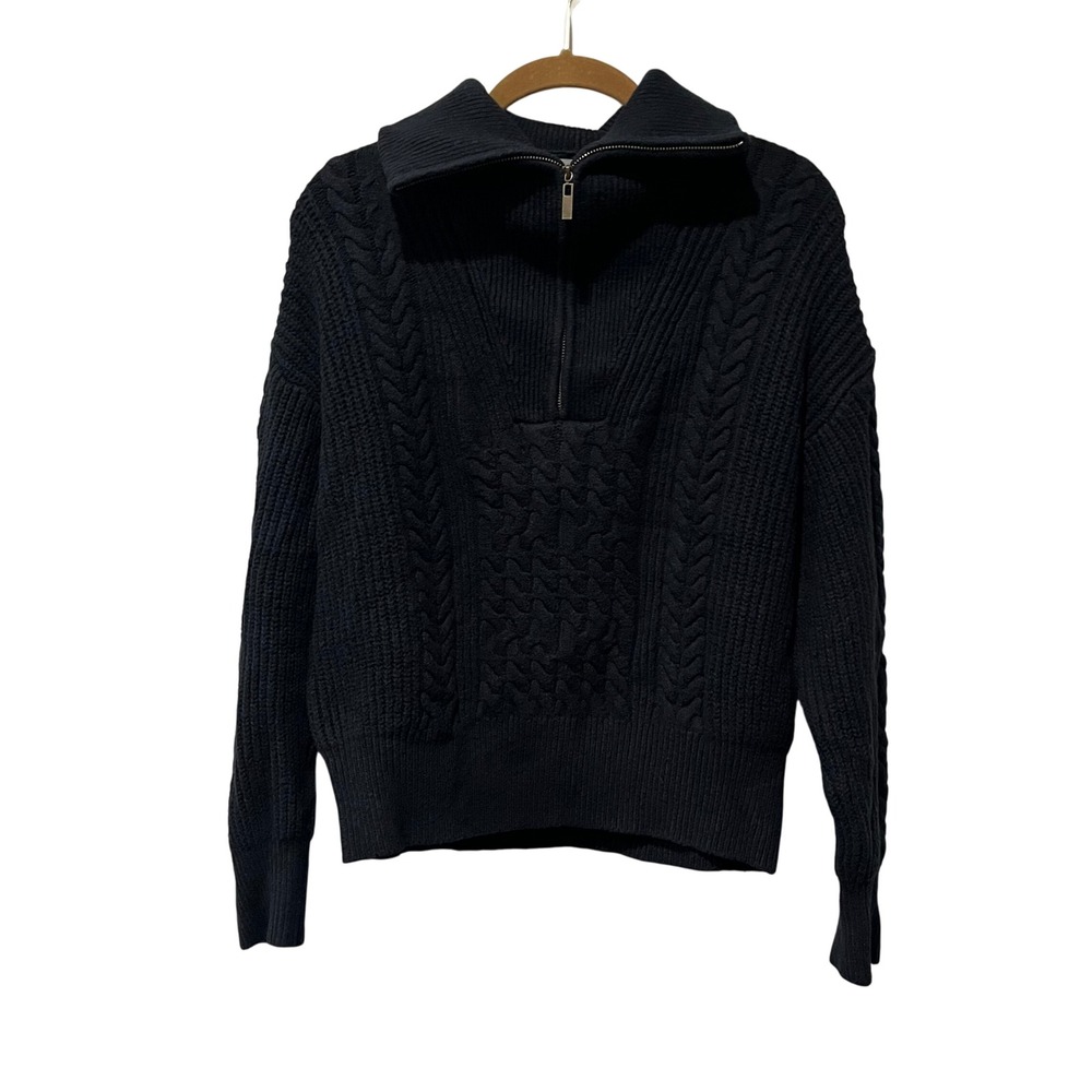 Nili Lotan‎ Target Cable Knit Quarter Zip Sweater Women's XS Black Long Sleeve